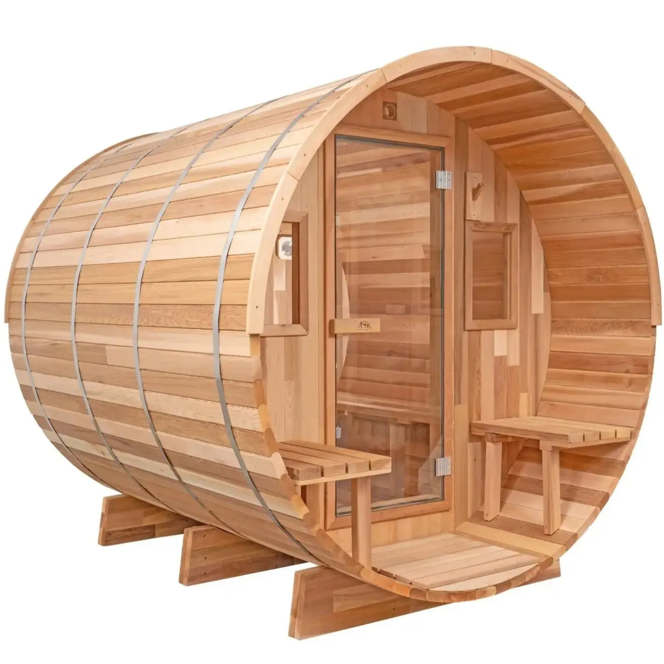 8 FT Classic Red Cedar Barrel Sauna with Porch - 4-6 Person Backcountry Recreation