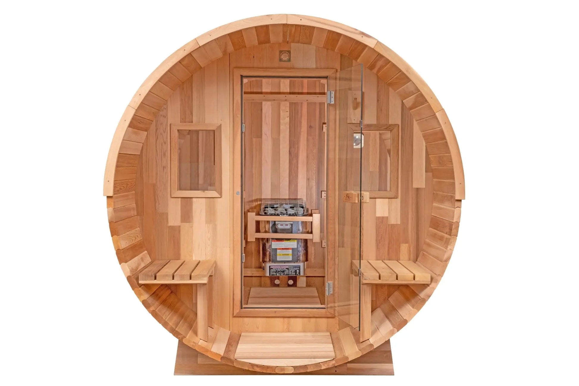 8 FT Classic Red Cedar Barrel Sauna with Porch - 4-6 Person Backcountry Recreation