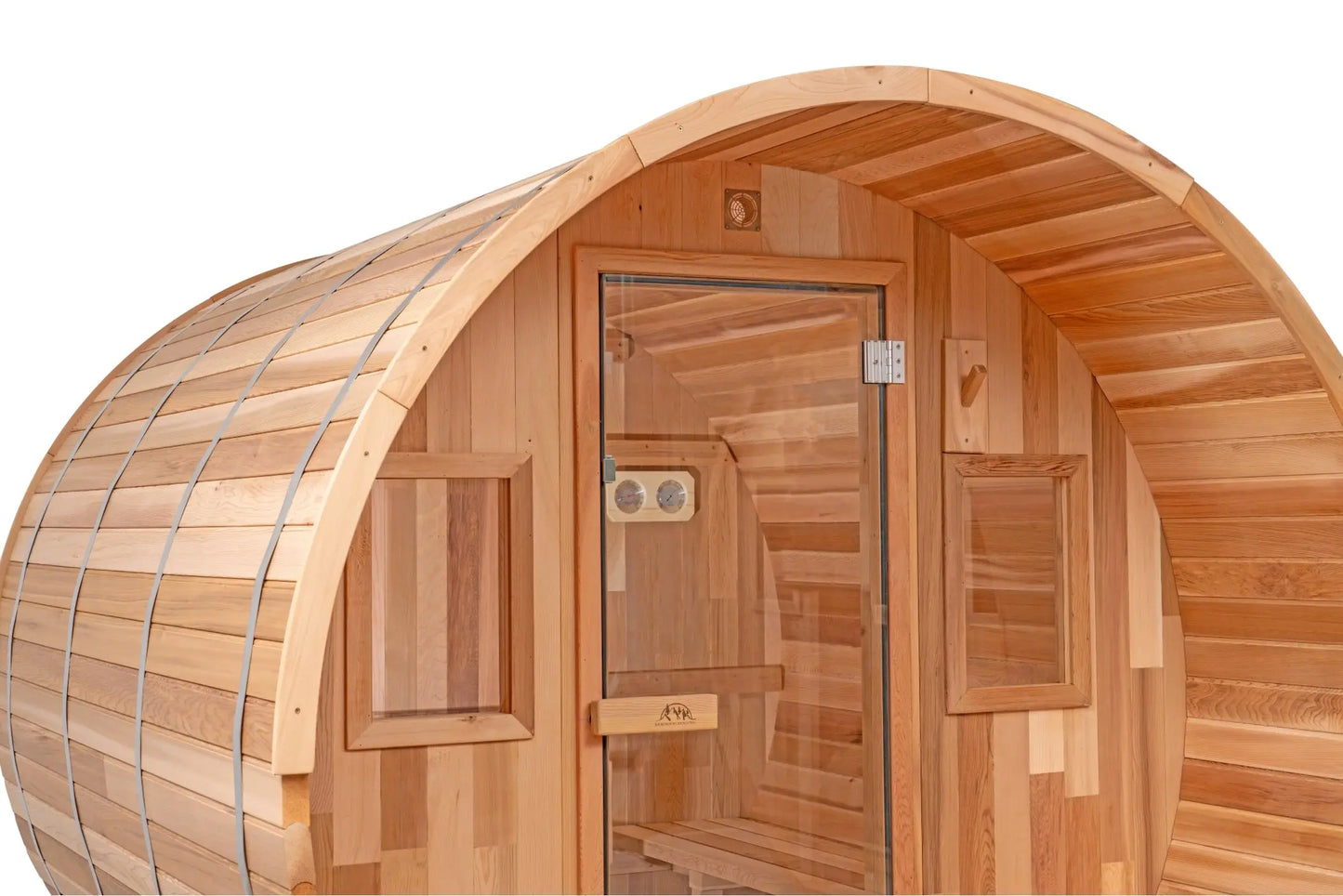 8 FT Classic Red Cedar Barrel Sauna with Porch - 4-6 Person Backcountry Recreation