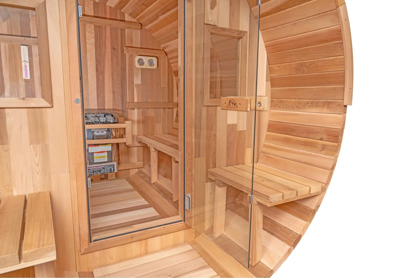 8 FT Classic Red Cedar Barrel Sauna with Porch - 4-6 Person Backcountry Recreation