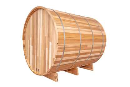 8 FT Classic Red Cedar Barrel Sauna with Porch - 4-6 Person Backcountry Recreation