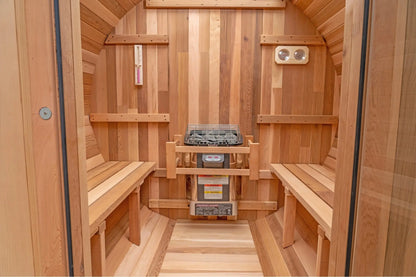 8 FT Classic Red Cedar Barrel Sauna with Porch - 4-6 Person Backcountry Recreation