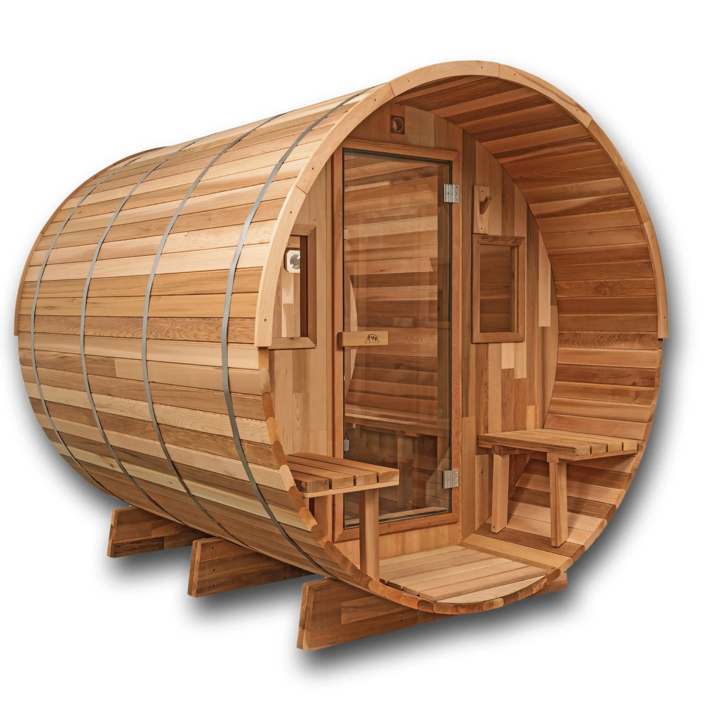 8 FT Classic Red Cedar Barrel Sauna with Porch - 4-6 Person Backcountry Recreation