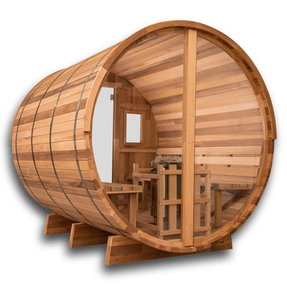 8 Ft Classic Cedar Scenic View Barrel Sauna - 6-8 Person Backcountry Recreation