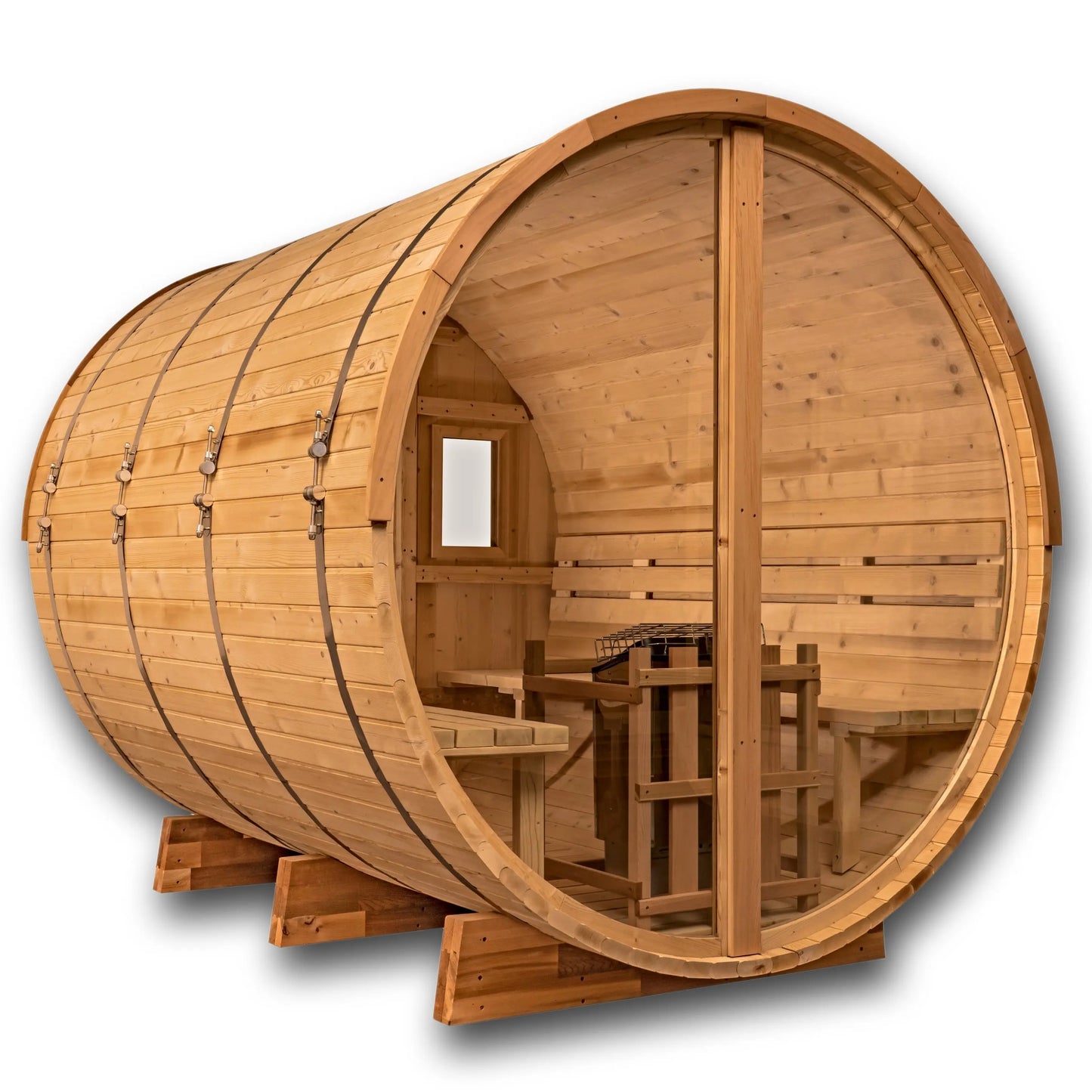 8 Ft Classic Thermowood Scenic View Barrel Sauna - 6-8 Person Backcountry Recreation