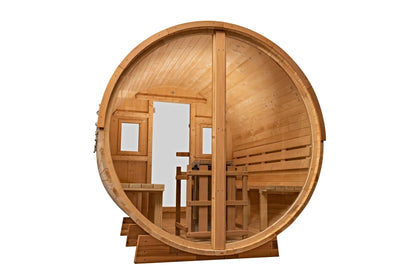 8 Ft Classic Thermowood Scenic View Barrel Sauna - 6-8 Person Backcountry Recreation