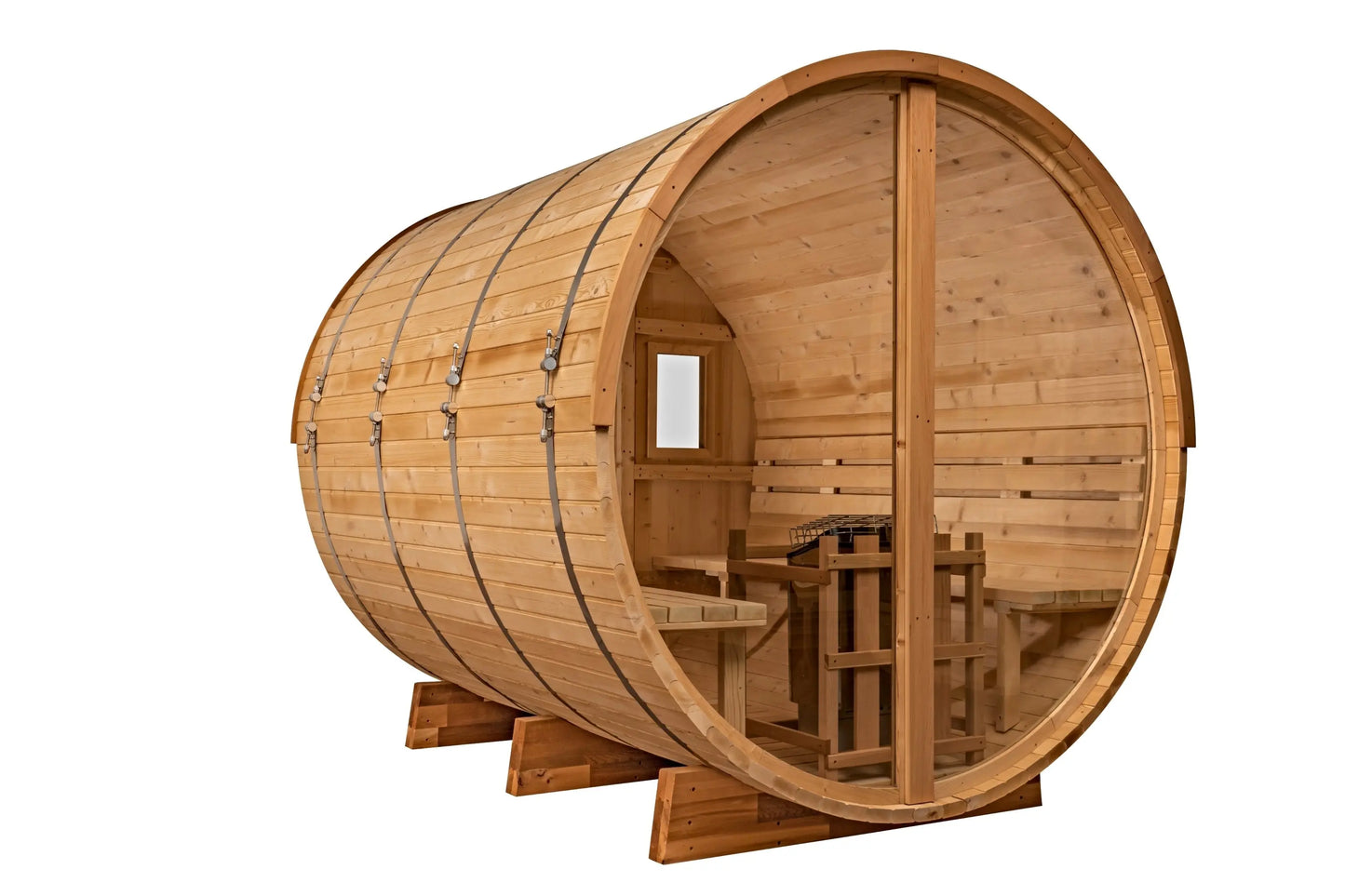 8 Ft Classic Thermowood Scenic View Barrel Sauna - 6-8 Person Backcountry Recreation