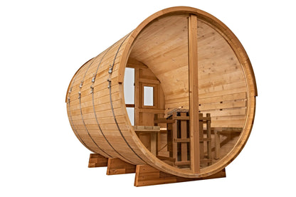 8 Ft Classic Thermowood Scenic View Barrel Sauna - 6-8 Person Backcountry Recreation