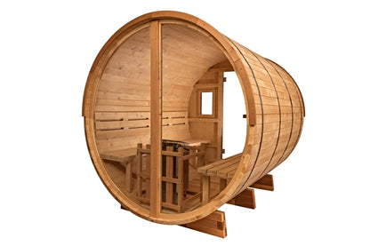 8 Ft Classic Thermowood Scenic View Barrel Sauna - 6-8 Person Backcountry Recreation